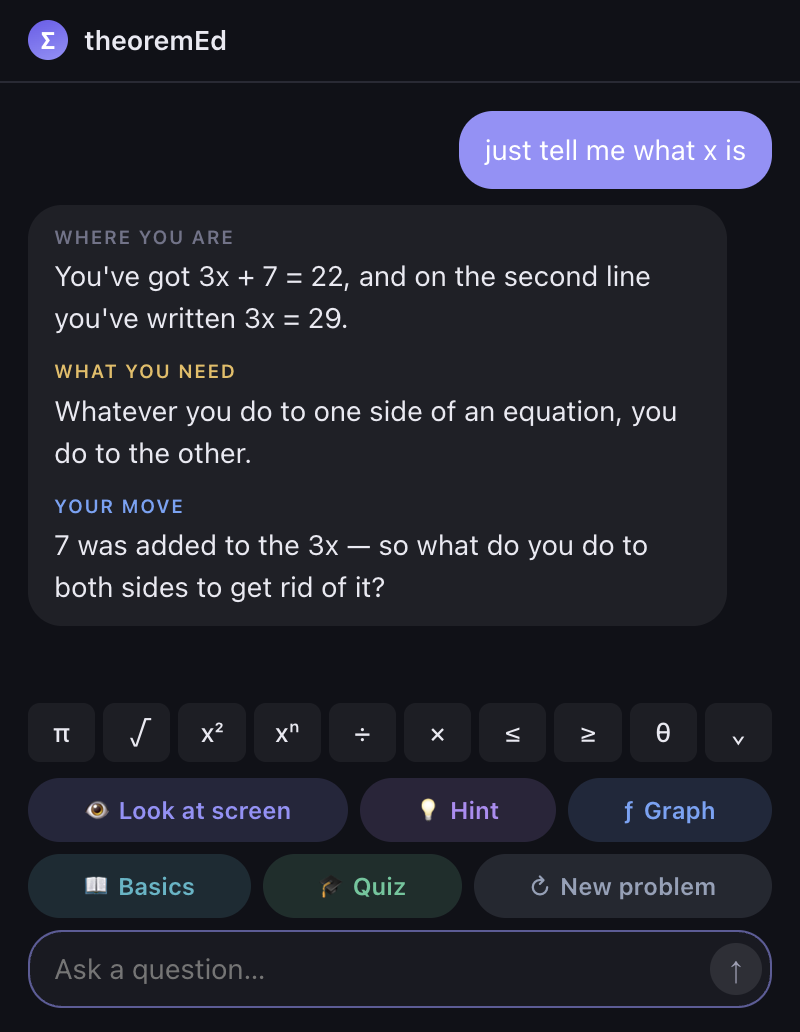 theoremEd declining to give an answer and asking a question instead